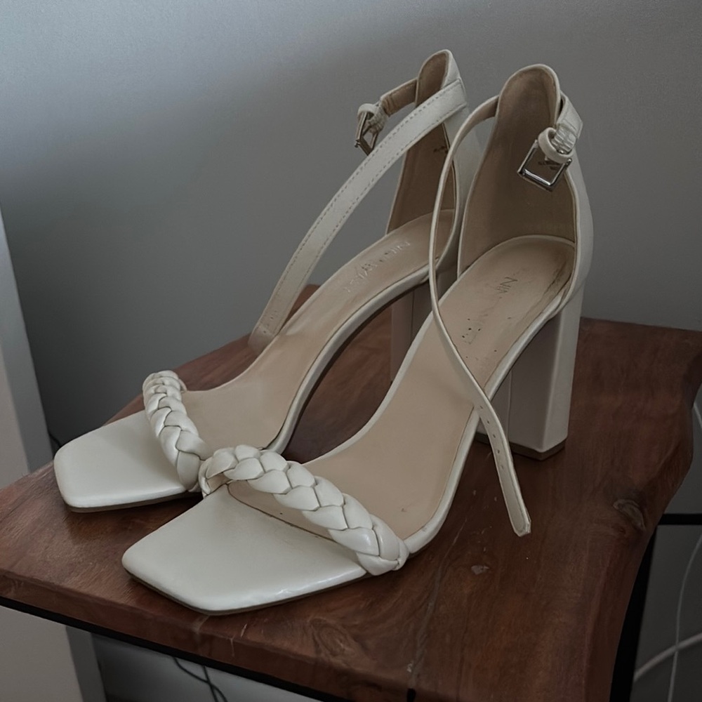 Elegant White Braided Strap Heels